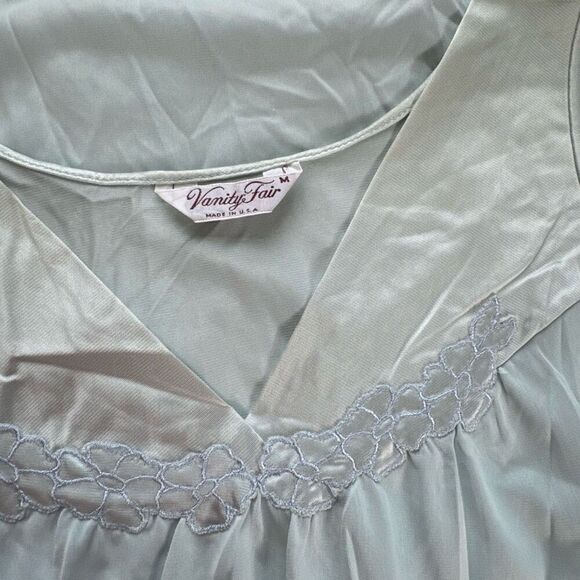 Vintage 80s Vanity Fair Blue Nightgown Lingerie Slip Dress Babydoll Size Medium - Picture 7 of 10